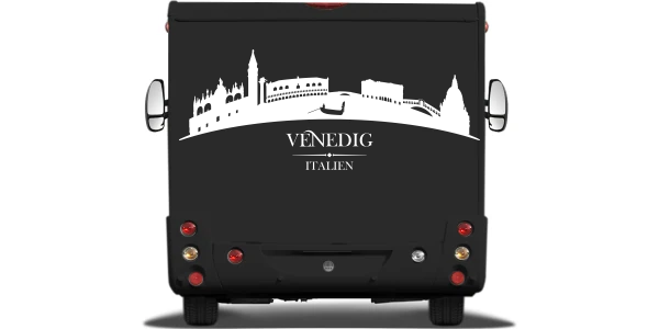 Wohnmobilsticker Skyline Venedig auf Heck von Wohnmobil oder Wohnwagen - Ansicht Farbauswahl
