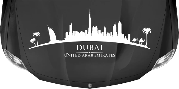 Wohnmobilsticker Skyline Dubai auf dunkler Motorhaube - Ansicht Farbauswahl