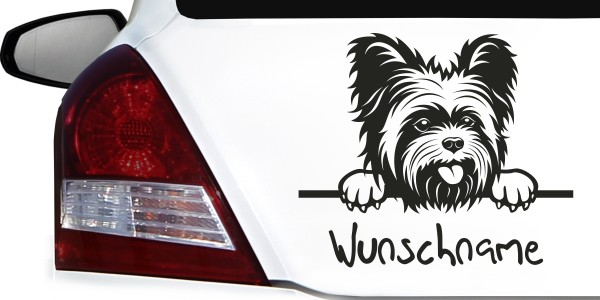 Wunschname Aufkleber für Auto mit Yorkshire Terrier
