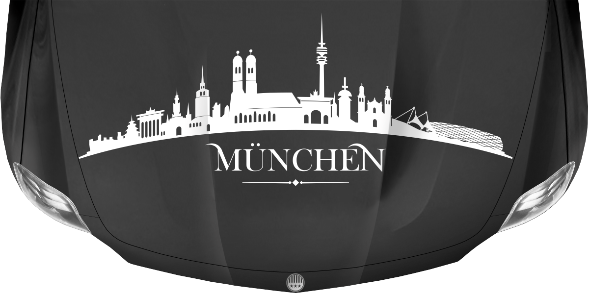Haubenaufkleber Skyline München als Blickfang am Auto