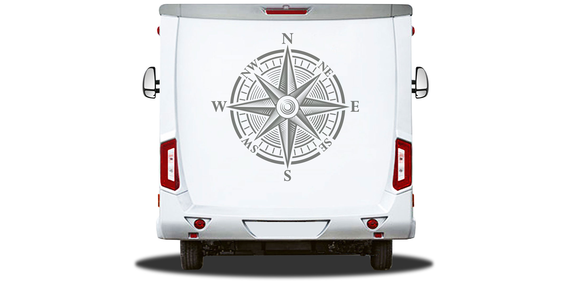 Autoaufkleber Kompass mit Gebirgslandschaft, Windrose