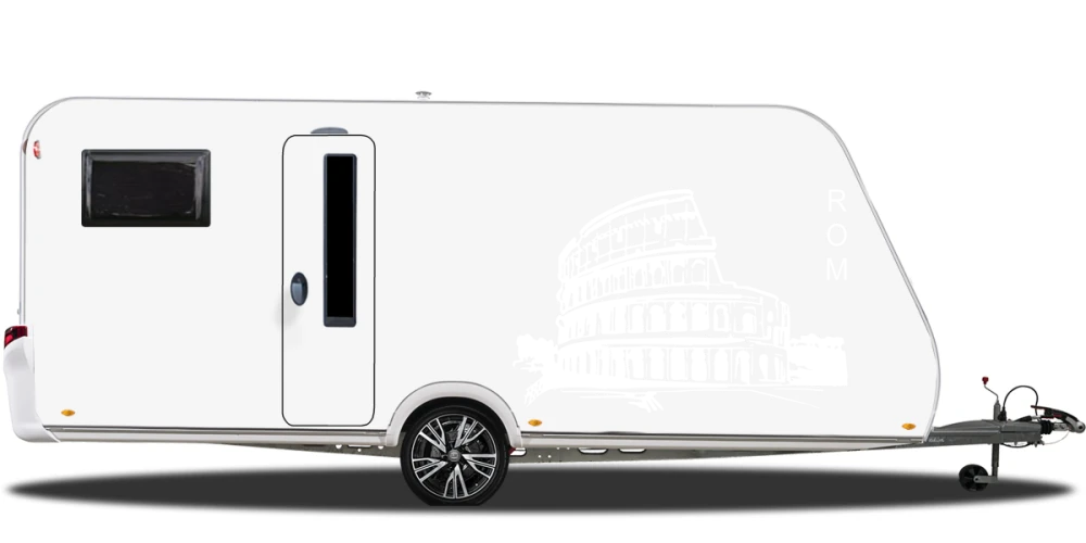 Wohnmobilaufkleber Rom auf hellem Wohnwagen - Ansicht Farbauswahl Wohnmobilaufkleber Rom auf hellem Wohnwagen - Ansicht Farbauswahl