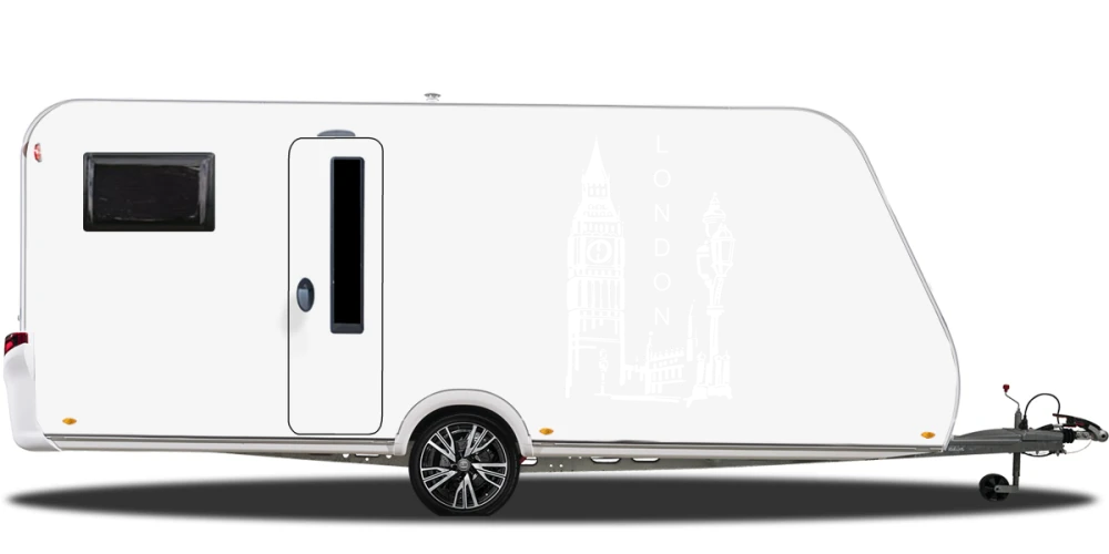 Wohnmobilaufkleber Big Ben London auf hellem Wohnwagen - Ansicht Farbauswahl