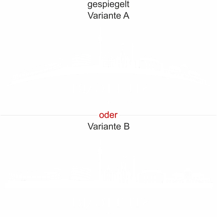 Stuttgarter Skyline als Aufkleber für die Heckscheibe - Ansicht Ausrichtung mit Farbauswahl und Variante Stuttgarter Skyline als Aufkleber für die Heckscheibe - Ansicht Ausrichtung mit Farbauswahl und Variante