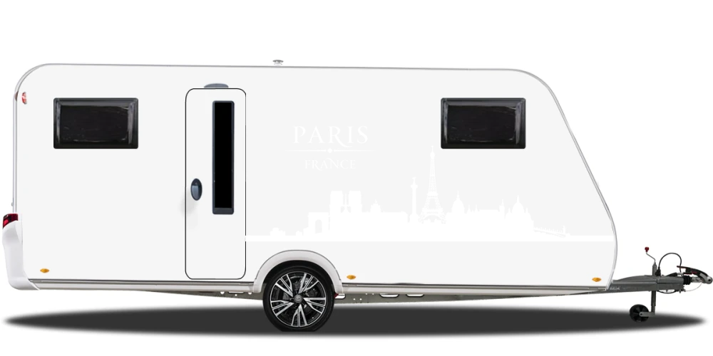 Wohnmobilfolie Skyline von Paris auf hellem Wohnwagen - Ansicht Farbauswahl Wohnmobilfolie Skyline von Paris auf hellem Wohnwagen - Ansicht Farbauswahl