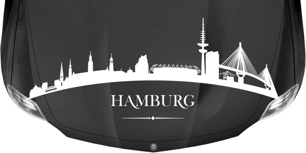 Caravandekor Skyline von Hamburg auf dunkler Motorhaube - Ansicht Farbauswahl