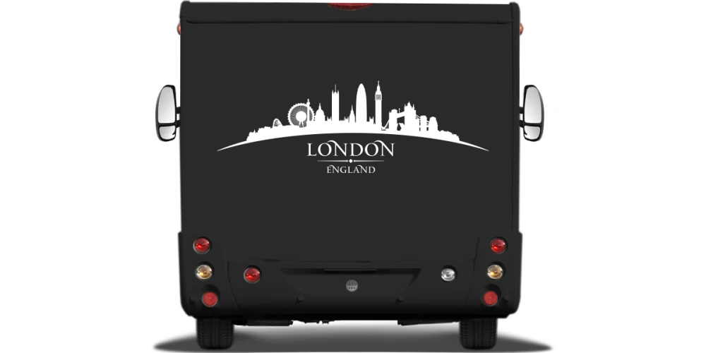 Wohnmobilaufkleber Skyline von London auf Heck von Wohnmobil oder Wohnwagen - Ansicht Farbauswahl Wohnmobilaufkleber Skyline von London auf Heck von Wohnmobil oder Wohnwagen - Ansicht Farbauswahl