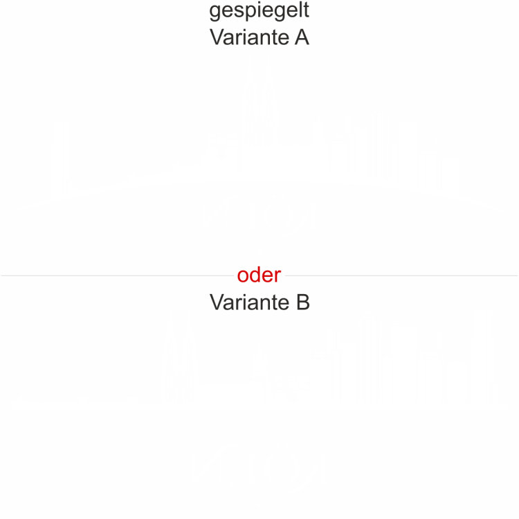 Kölner Skyline als Aufkleber für die Heckscheibe - Ansicht Ausrichtung mit Farbauswahl und Variante