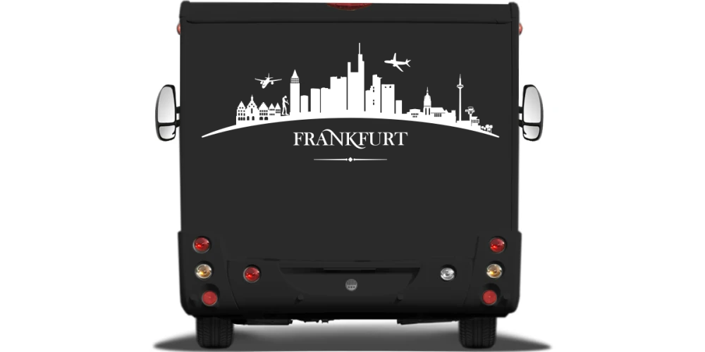 Skyline von Frankfurt als Caravansticker auf Heck von Wohnmobil oder Wohnwagen - Ansicht Farbauswahl