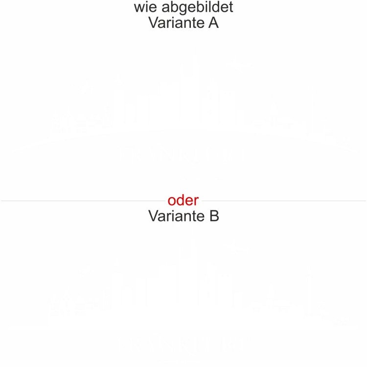 Frankfurter Skyline als Aufkleber für die Heckscheibe - Ansicht Ausrichtung mit Farbauswahl und Variante Frankfurter Skyline als Aufkleber für die Heckscheibe - Ansicht Ausrichtung mit Farbauswahl und Variante