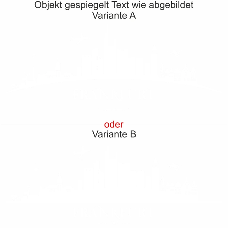 Frankfurter Skyline als Aufkleber für die Heckscheibe - Ansicht Ausrichtung mit Farbauswahl und Variante Frankfurter Skyline als Aufkleber für die Heckscheibe - Ansicht Ausrichtung mit Farbauswahl und Variante