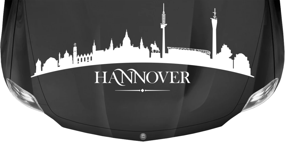 Caravandekor Skyline Hannover auf dunkler Motorhaube - Ansicht Farbauswahl Caravandekor Skyline Hannover auf dunkler Motorhaube - Ansicht Farbauswahl