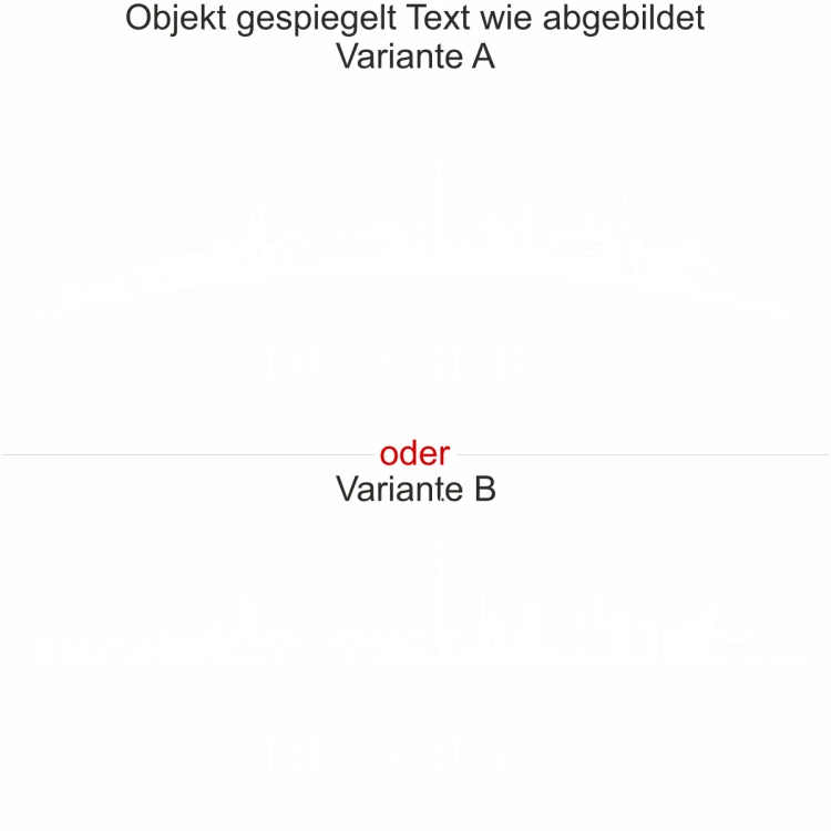 Wohnmobildekor Skyline Duisburg - Ansicht Ausrichtung mit Farbauswahl und Variante