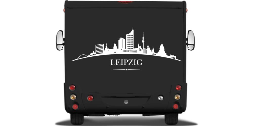 Womodekor die Skyline von Leipzig auf Heck von Wohnmobil oder Wohnwagen - Ansicht Farbauswahl Womodekor die Skyline von Leipzig auf Heck von Wohnmobil oder Wohnwagen - Ansicht Farbauswahl