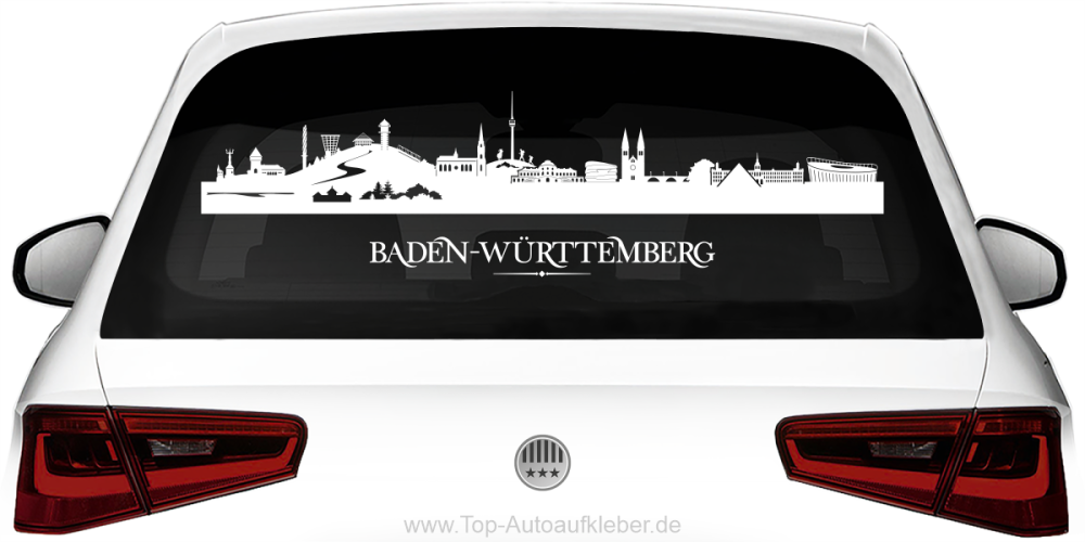 Heckscheibenaufkleber Skyline Baden-Württemberg mit Farbauswahl
