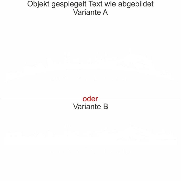 Heckscheibenaufkleber Skyline Baden-Württemberg - gespiegelt - Text wie abgebildet - Ansicht Farbauswahl - Varianten A und B