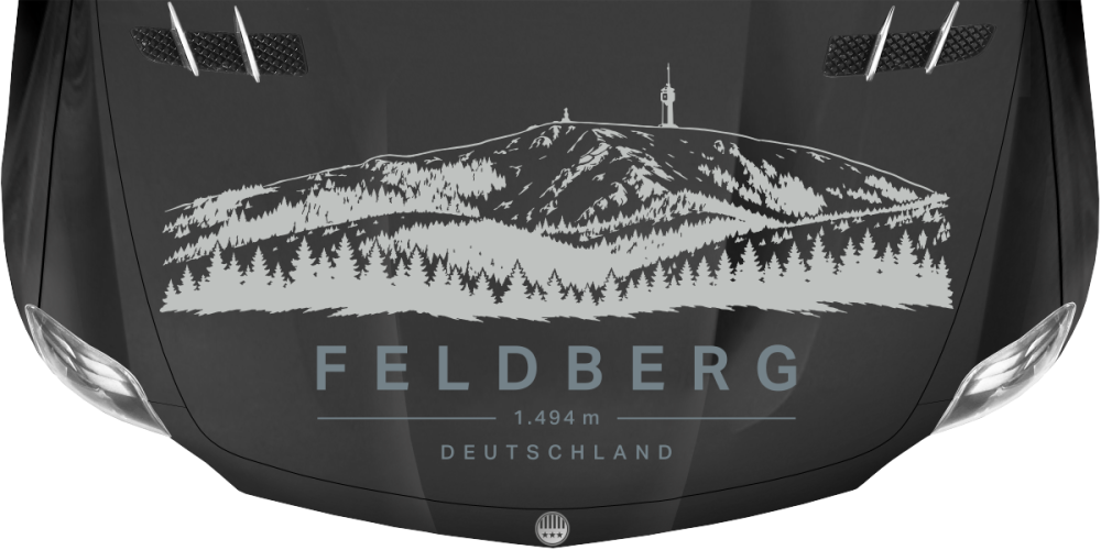 Wohnmobilaufkleber Feldberg auf dunkler Motorhaube