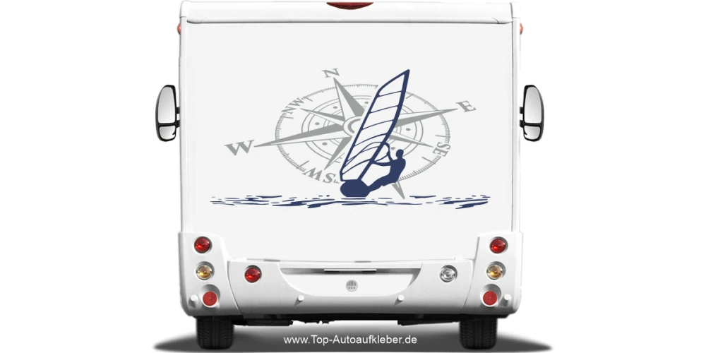 Camper Sticker Windsurfer mit Kompassrose