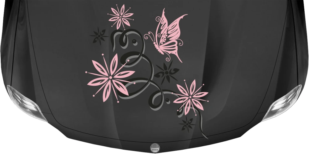 Bunter Motorhaubenaufkleber mit Ranke und Schmetterling - Ansicht Farbauswahl Bunter Motorhaubenaufkleber mit Ranke und Schmetterling - Ansicht Farbauswahl