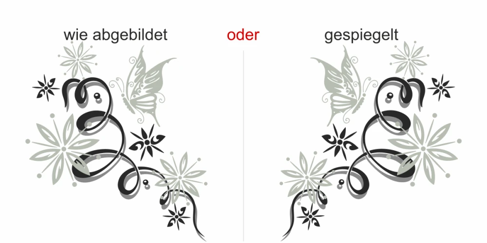 Bunter Motorhaubenaufkleber mit Ranke und Schmetterling - Ansicht Ausrichtung