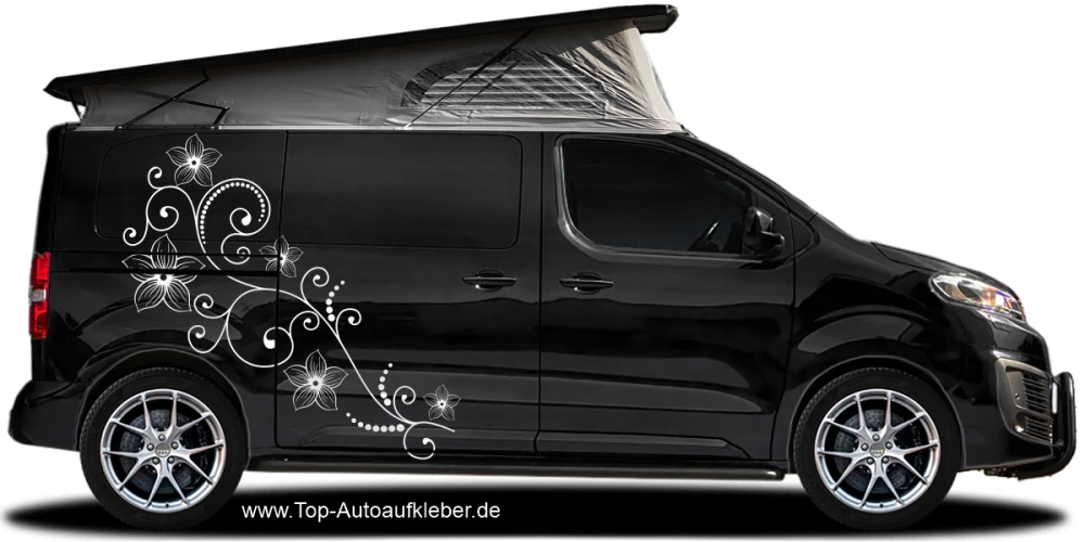 Autoaufkleber Blumiges Ornament auf dunklem Camper -  Ansicht Farbauswahl