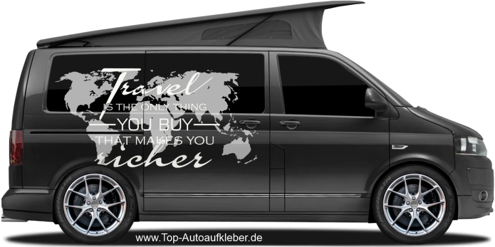 Aufkleber fürs Wohnmobil Spruch übers Reisen auf dunklem Camper Aufkleber fürs Wohnmobil Spruch übers Reisen auf dunklem Camper