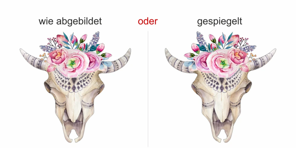 aufkleber Blumenschmuck mit Totenkopf - Ansicht Ausrichtung