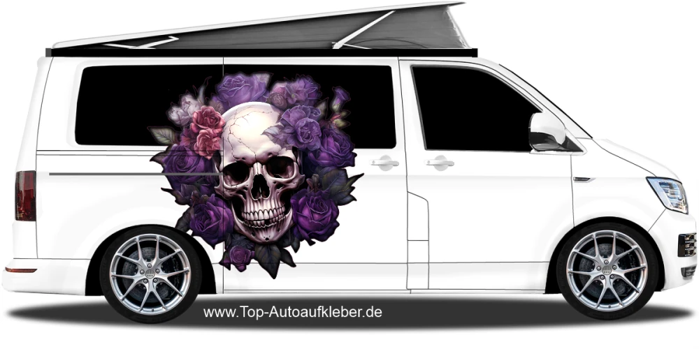 Autoaufkleber Rosen Totenkopf | Set für beide Fahrzeugseiten