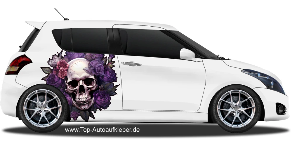 Autoaufkleber Rosen Totenkopf | Set für beide Fahrzeugseiten