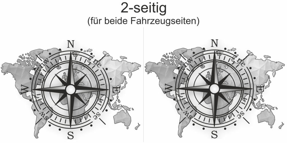 Wohnmobildekor Weltkarte mit Windrose | Set für beide Fahrzeugseiten