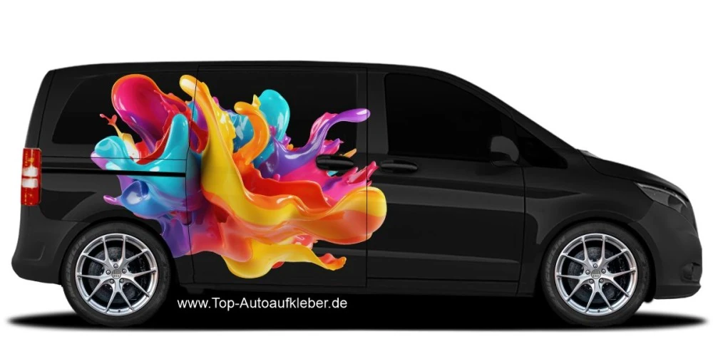 Seitenaufkleber Farbzauber auf schwarzem Van