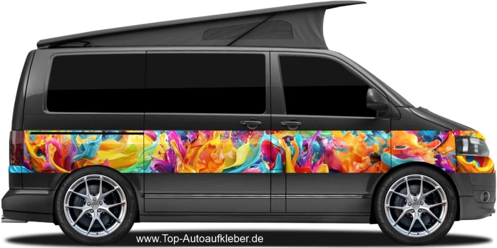 Seitendekor Regenbogen Splash auf schwarzem Van