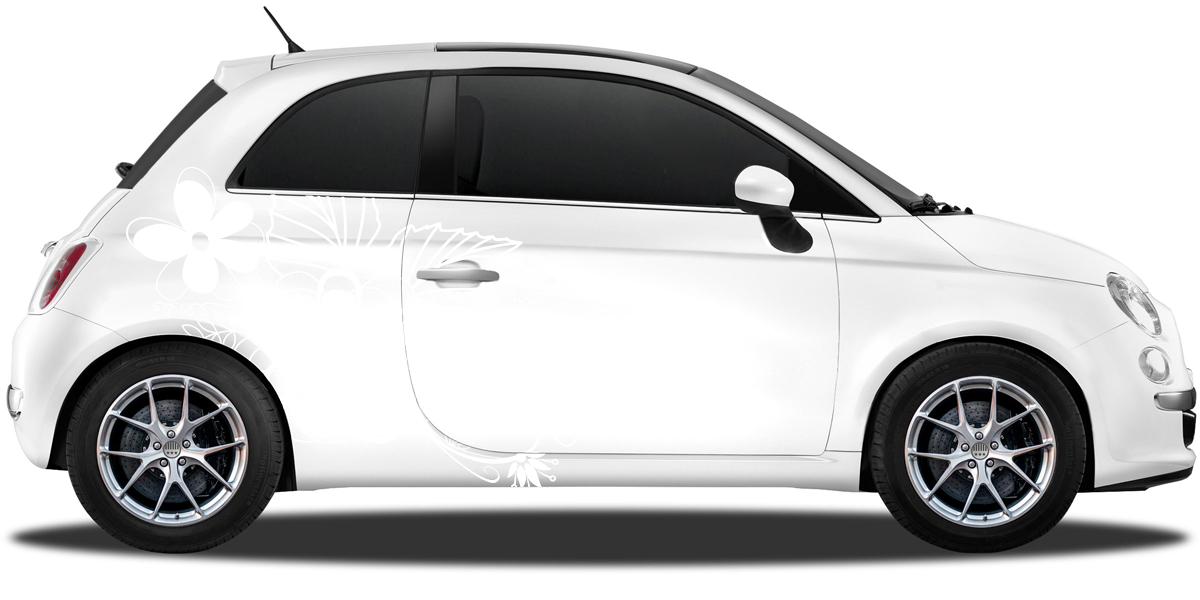 Autotattoo Blumenornament mit Schmetterling auf hellem PKW - Ansicht Farbauswahl