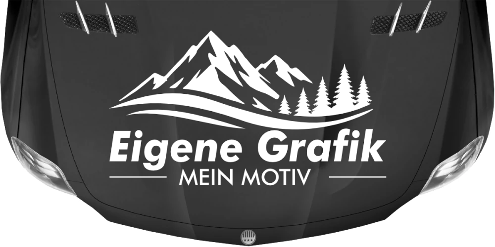 Aufkleber Eigenes Motiv einfarbig auf dunkler Motorhaube - Ansicht Farbauswahl