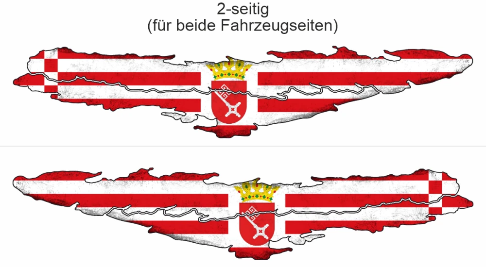 Aufkleber Flagge von Bremen - Ansicht zweiseitig für beide Fahrzeugseiten