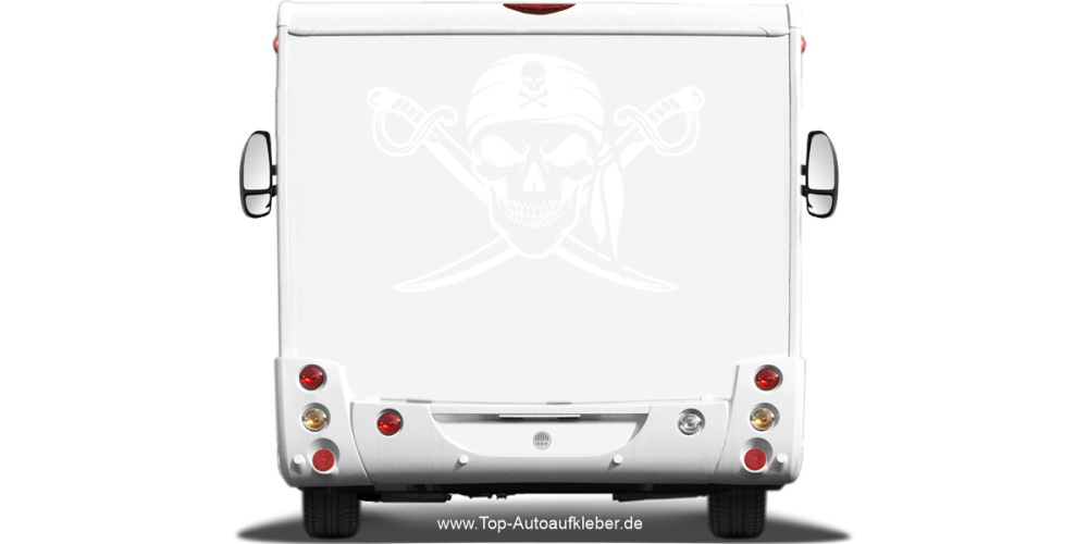 Aufkleber Totenkopf mit gekreuzten Schwertern auf Wohnmobil  - Farbauswahl