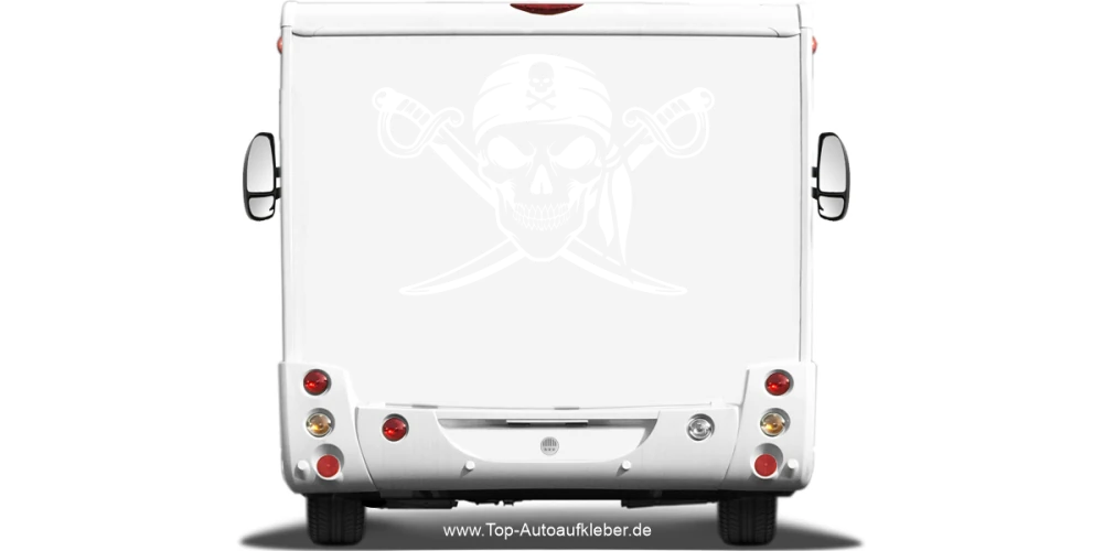 Aufkleber Totenkopf mit gekreuzten Schwertern auf Wohnmobil  - Farbauswahl