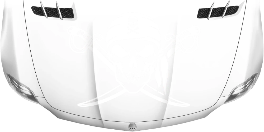 Aufkleber Totenkopf mit gekreuzten Schwertern auf heller Motorhaube - Farbauswahl
