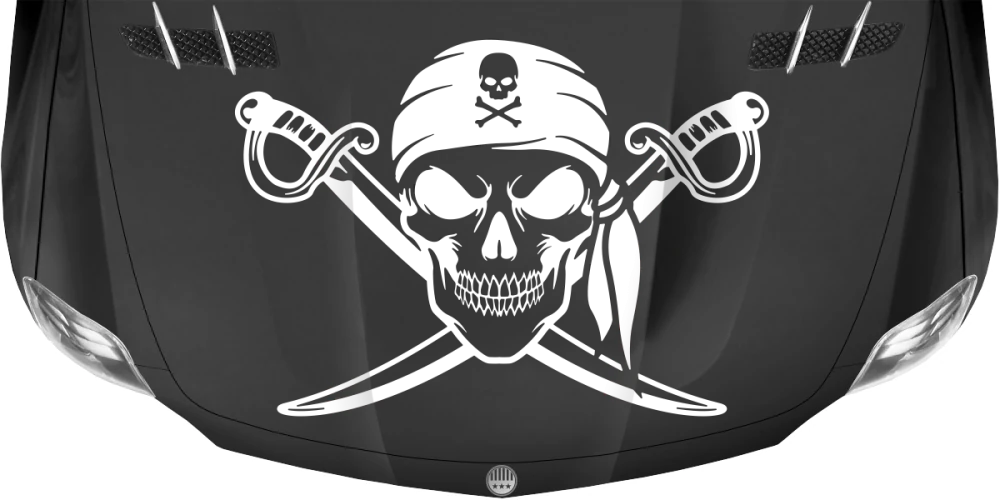 Aufkleber Totenkopf mit gekreuzten Schwertern auf dukleler Motorhaube - Farbauswahl