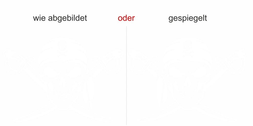 Aufkleber Totenkopf mit gekreuzten Schwertern - Ausrichtund und Farbauswahl