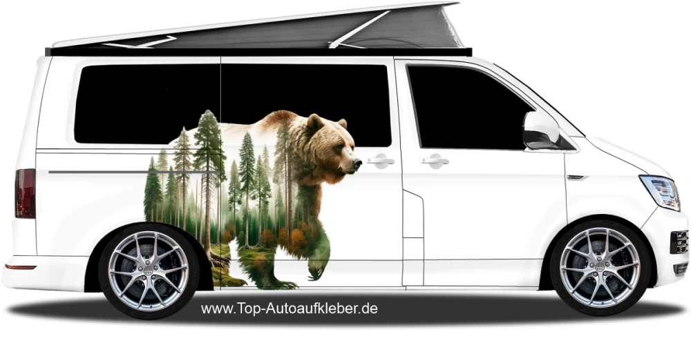 Aufkleber Walddesign Grizzly Bär auf Van
