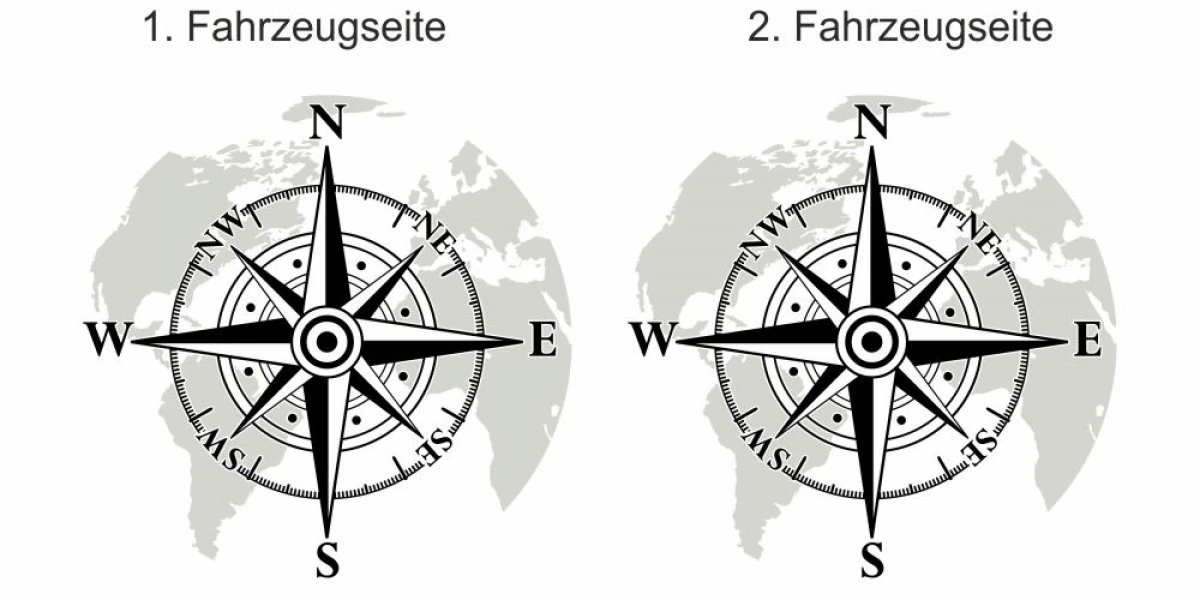 Weltkarten und Kompass als bunte Autofolie