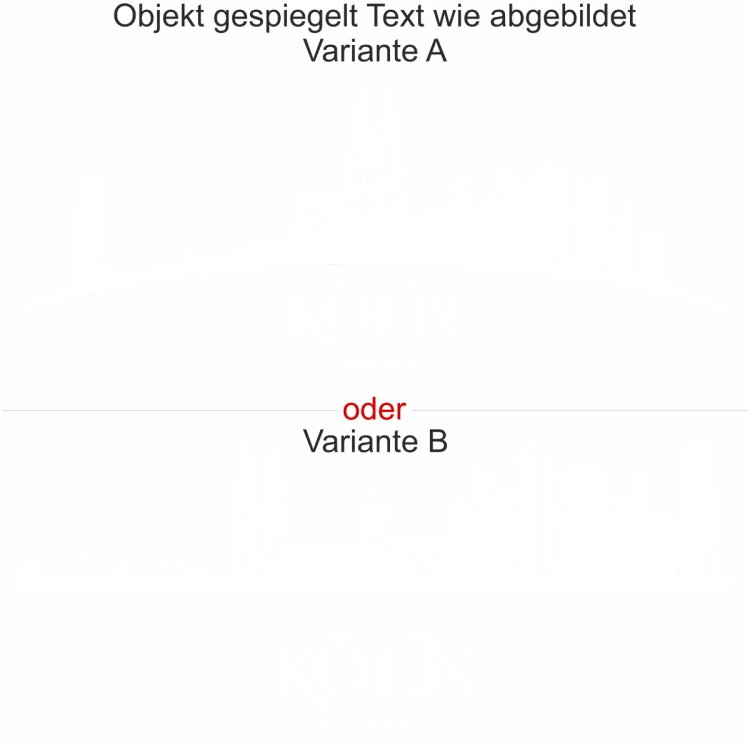 Skyline der Stadt Köln als Aufkleber für Wohnwagen - Ansicht Ausrichtung mit Farbauswahl und Variante Skyline der Stadt Köln als Aufkleber für Wohnwagen - Ansicht Ausrichtung mit Farbauswahl und Variante