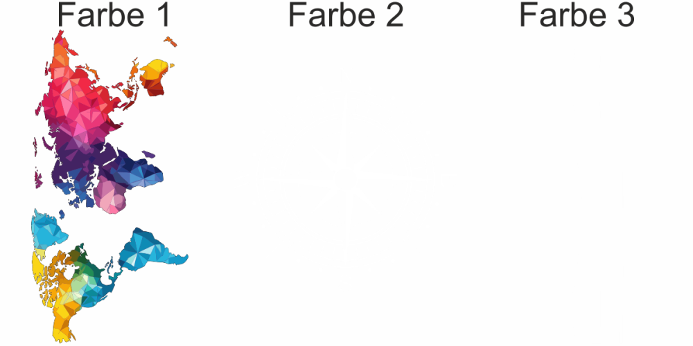 Aufkleberset Bunte Weltkarte mit Kompass - Ansicht Farbauswahl Aufkleberset Bunte Weltkarte mit Kompass - Ansicht Farbauswahl