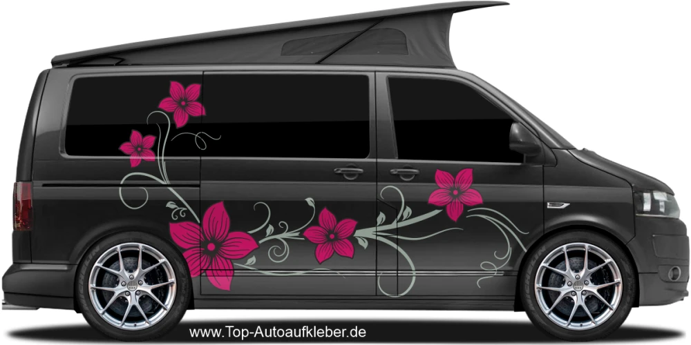 Autoaufkleber Blumenranke auf dunklem Campervan