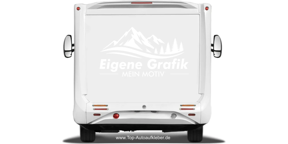 Autoaufkleber Eigenes Motiv einfarbig auf hellem Heck eines Reisemobils - Ansicht Farbauswahl