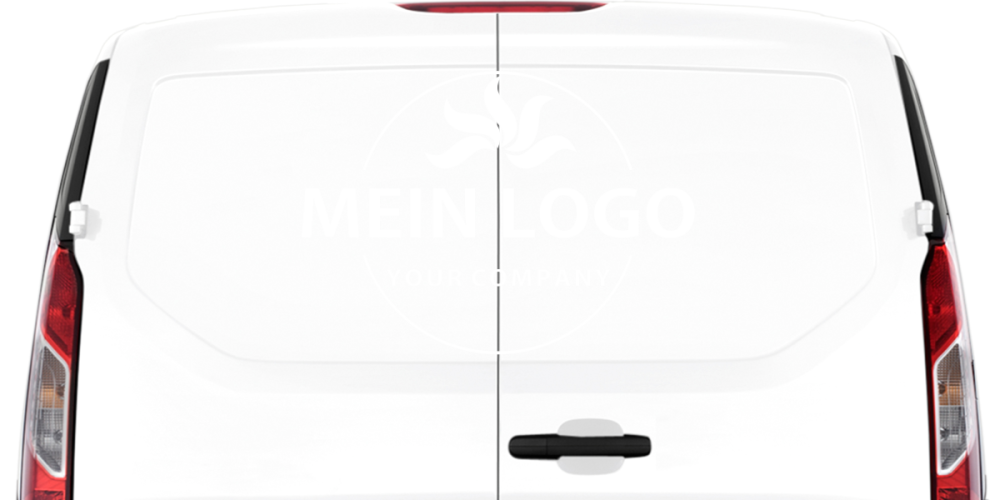 Autoaufkleber Einfarbiges Firmenlogo auf hellem Heck eines Kastenwagens - Ansicht Farbauswahl