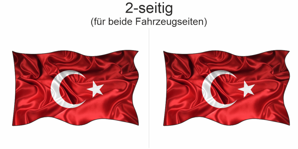 Autoaufkleber Fahne der Türkei - Ansicht zweiseitig für beide Fahrzeugseiten