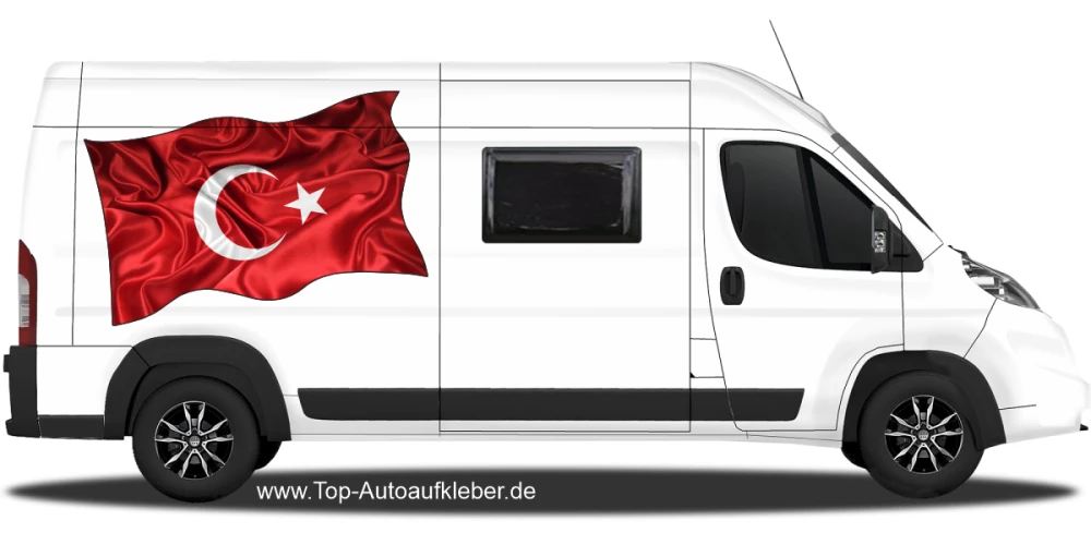 Autoaufkleber Fahne der Türkei auf Fahrzeugseite von Wohnmobil oder Kastenwagen