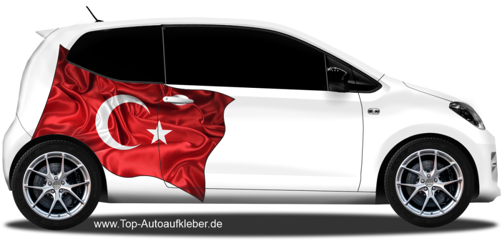 Autoaufkleber Fahne der Türkei auf Fahrzeugseite von Kleinwagen